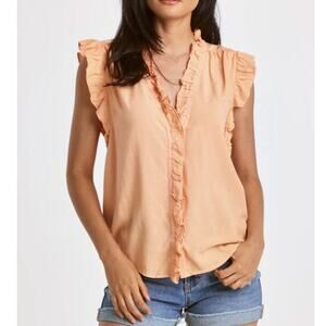 Dylan Ruffle Blouse Sleeveless Button Front Orange V Neck LARGE NWT